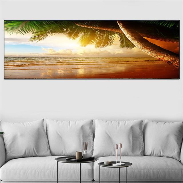 Landscape Sunset Beach Cloud Seascape Canvas Painting Tropics Palm Tree Coast Posters and Prints Wall Art Home Decor No Frame
