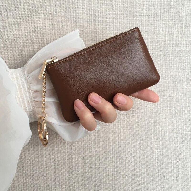 Fashion PU Leather Mini Coin Purse with Metal Chain Keyring, Multi - Minimalist Women's Card & Cash Wallet