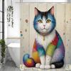 Cute Cat Floral Shower Curtain, Bathroom Decorative Shower Curtain, Waterproof Shower Curtain with Hooks