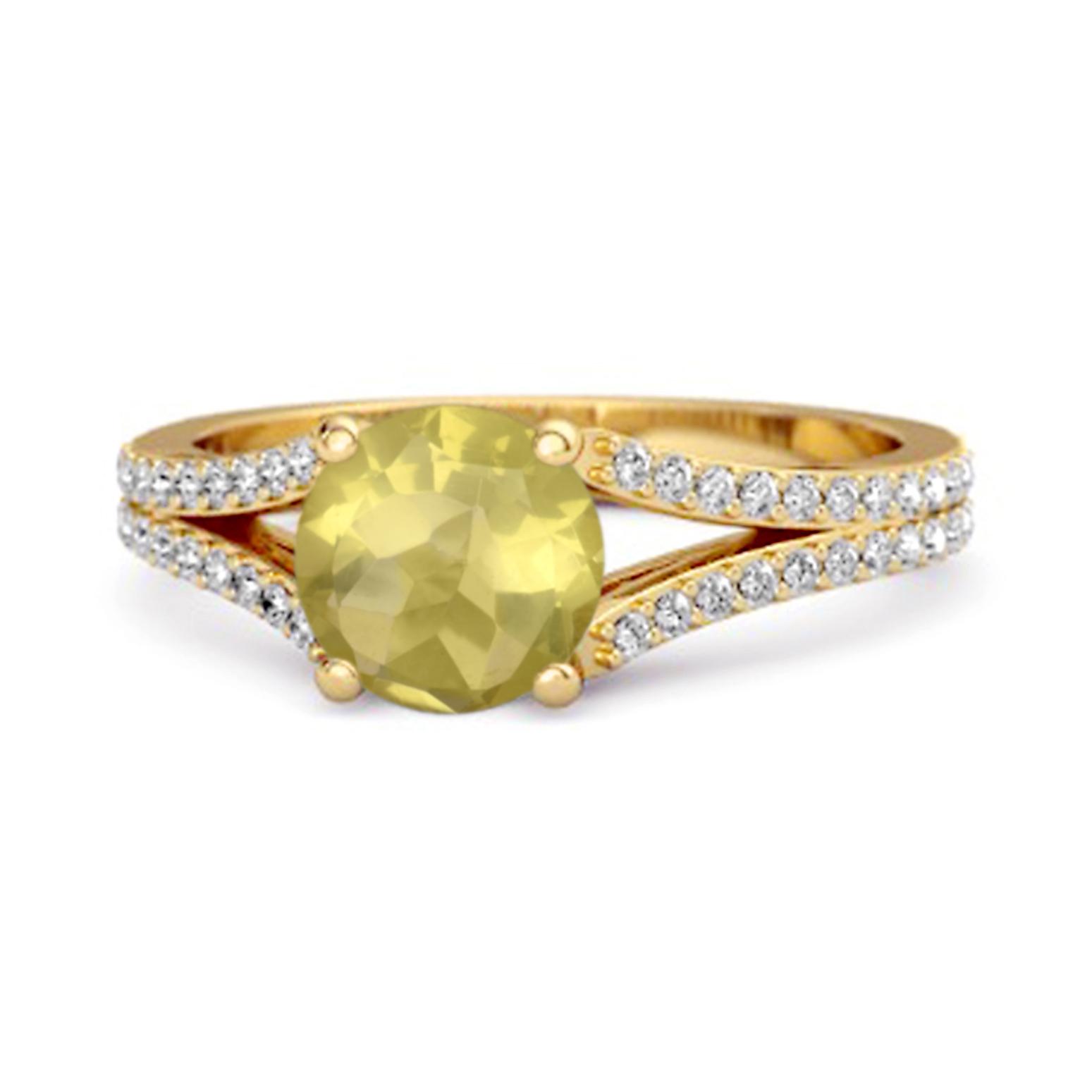 Lemon Quartz Split Pave Band Ring - 925 Sterling Silver Gold Vermeil 10 жёлтый/золотой