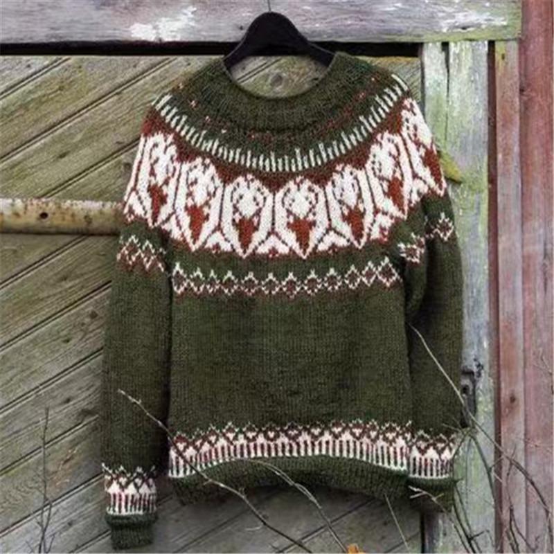 DAFIFY Women's Fashion Casual Geometric Print Fall Winter Long Sleeve O-Neck Sweaters