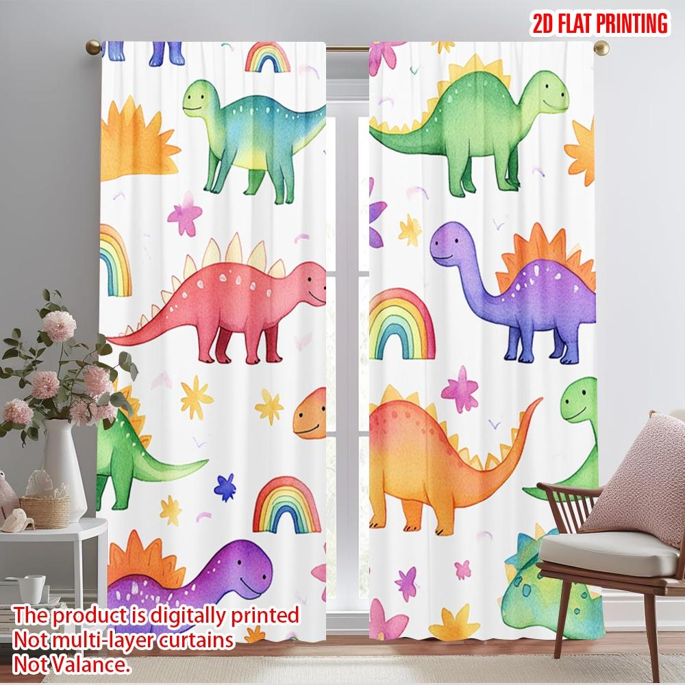 

2pcs,2D plane printing Curtains&Window Treatment Dinosaur Rainbow Flower Versatile 100% Polyester (without rod) Art Deco Festive 52.50×116.00 CM 2pcs