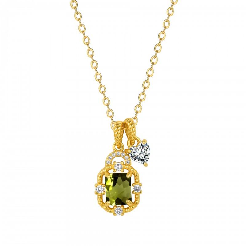 Elegante Quadratische Kristall Doppelanhänger Halskette Damen Vergoldete Choker Kette Mit Geburtsstein Farben Leicht Geometrisch