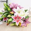 Artificial Lily Flower Real Looking 3D Printing Artificial Flowers Fake Flowers Flores for Wedding Home Garden Ornaments