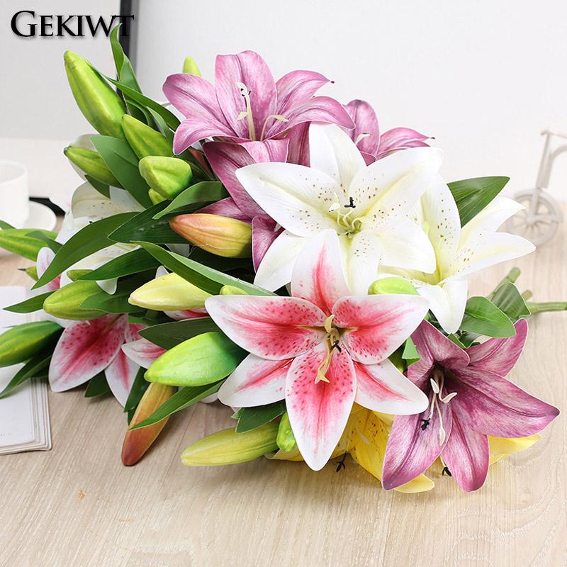 Artificial Lily Flower Real Looking 3D Printing Artificial Flowers Fake Flowers Flores for Wedding Home Garden Ornaments
