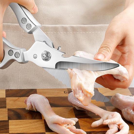 Heavy-Duty Kitchen Shears with Spring-Loaded Handle, Stainless Steel Poultry Scissors for Chicken Fish Ribs, 6-in-1 Multi-Tool with Bottle Opener &