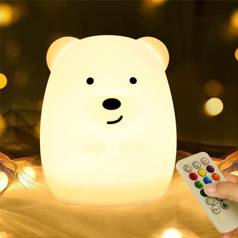 Usb Rechargeable Cute Animal Shape Silicone Night  Light Remote Control Portable Color-changing