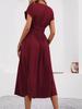 Women's Elegant Summer V-Neck Batwing Sleeve Dress with Pleated Waist
