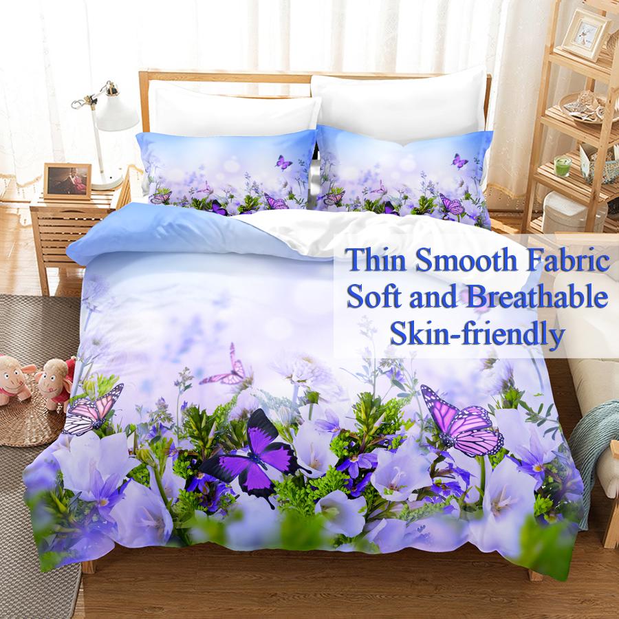 Blue Flower Duvet Cover Queen Size With Zipper Pillowcase 3D Floral Bedding Set 3pcs 2pcs Full King Twin Single Double Bed Thin