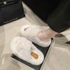 Internet celebrity open-toed fluffy slippers women's autumn and winter new thick-soled non-slip one-word cross-strap cotton slippers