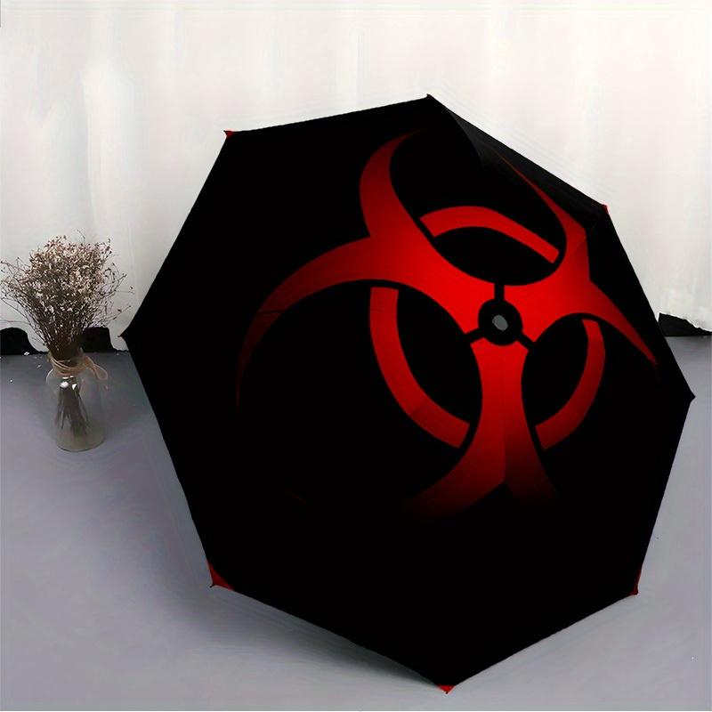 1pc Biohazard Symbol Automatic Folding Umbrella, 8 Ribs for All-Season Use, Portable for Travel & Outdoor Activities054
