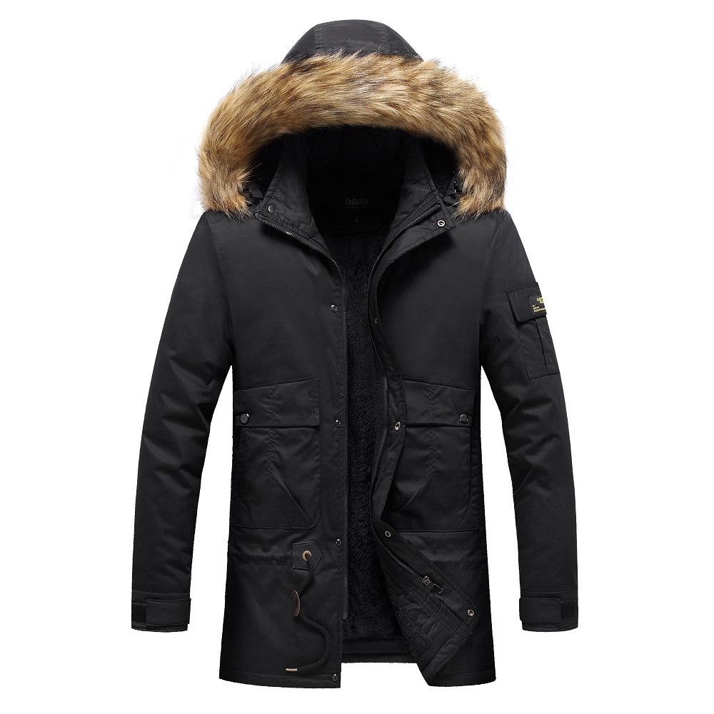 New Trendy Long Cotton-padded Jacket Plus Velvet Cotton-padded Jacket for Men, Mid-length Autumn and Winter Down-padded Jacket for Men