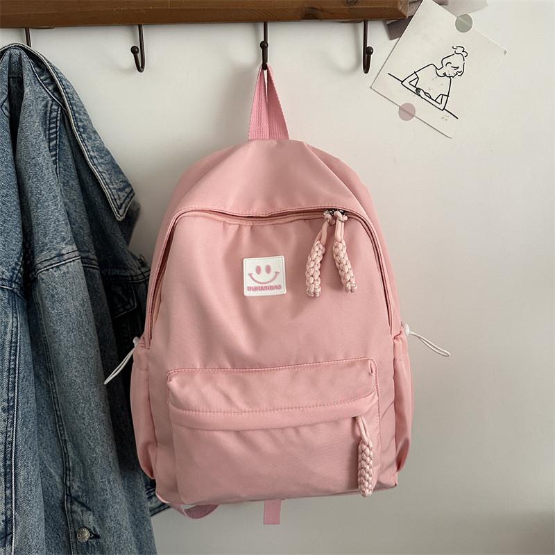 Smiling Pattern Face Solid Color Backpack Oxford Schoolbag For Daily Use Fashion