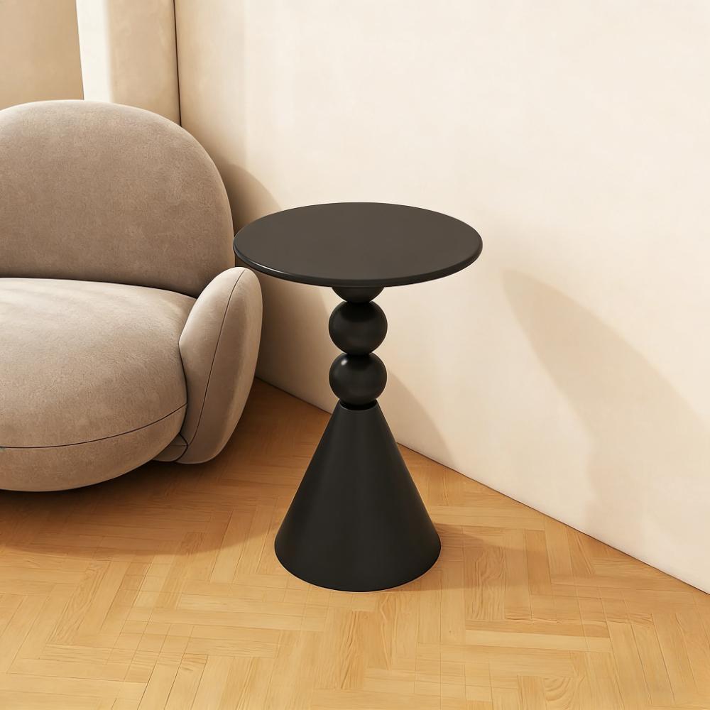 Scandinavian Style Wrought Iron Round Table - Cream White Accent Table for Living Room or Sofa Side, Minimalist & Modern