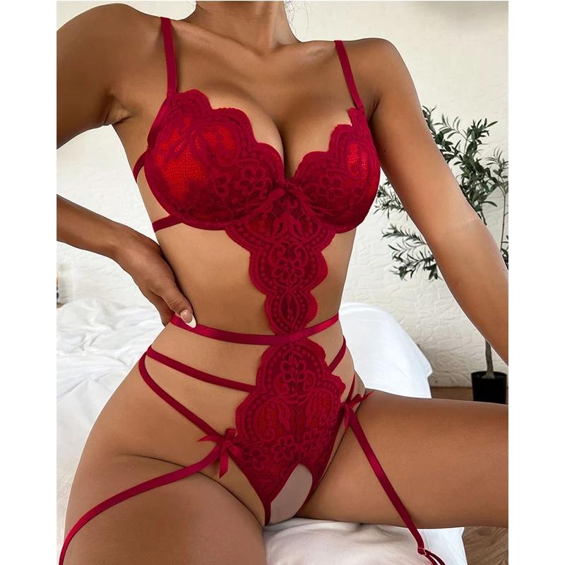 Sexy Bodysuit Woman Open Crotch Lingerie Babydoll Lace One-piece Bodysuit Porno Erotic  Adult Lingerie Sleepwear