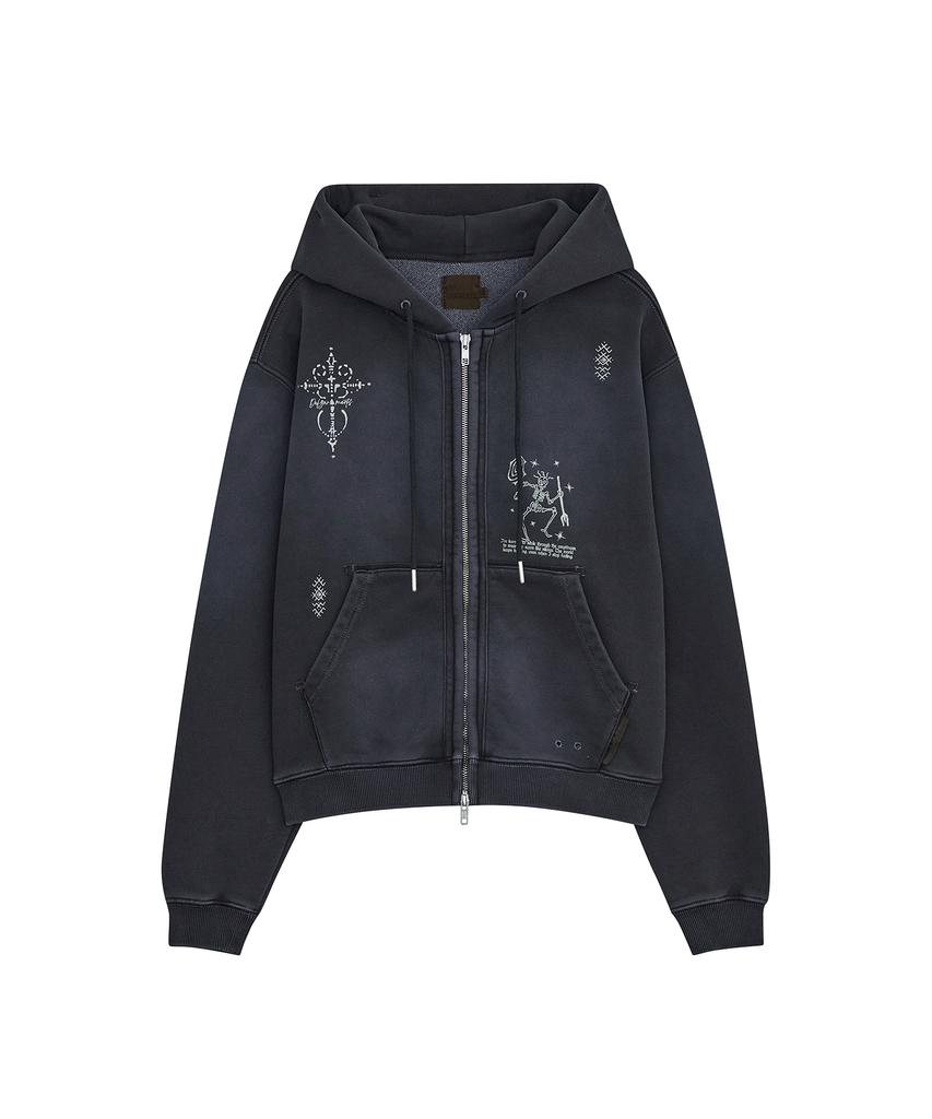Defgarments Stone Cross Hood Zip Up [Navy]