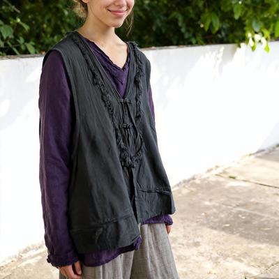 Damskie chińskie topy w stylu tank topy jednolity kolor guzik wiosna vintage damskie luźne kamizelki