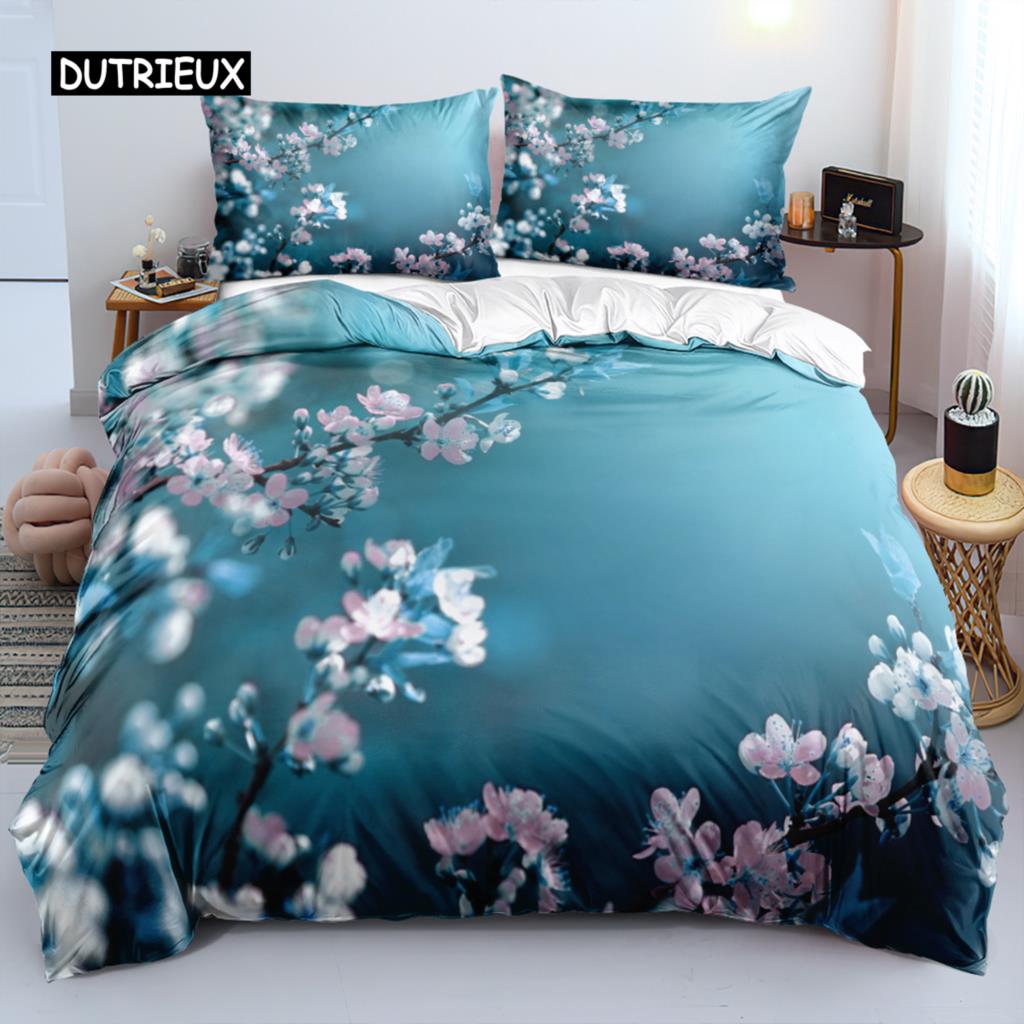 Classic Duvet Cover Sets Flower Blue Gold King,Queen,Full,Twin Double Quilt Covers Pillowcases Bed Linens Bedding Set 260x220cm