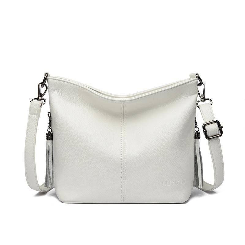 Сумка для мамы с бахромой, Одноплечная сумка кроссбоди, Сумка-ведро большой вместимости белый