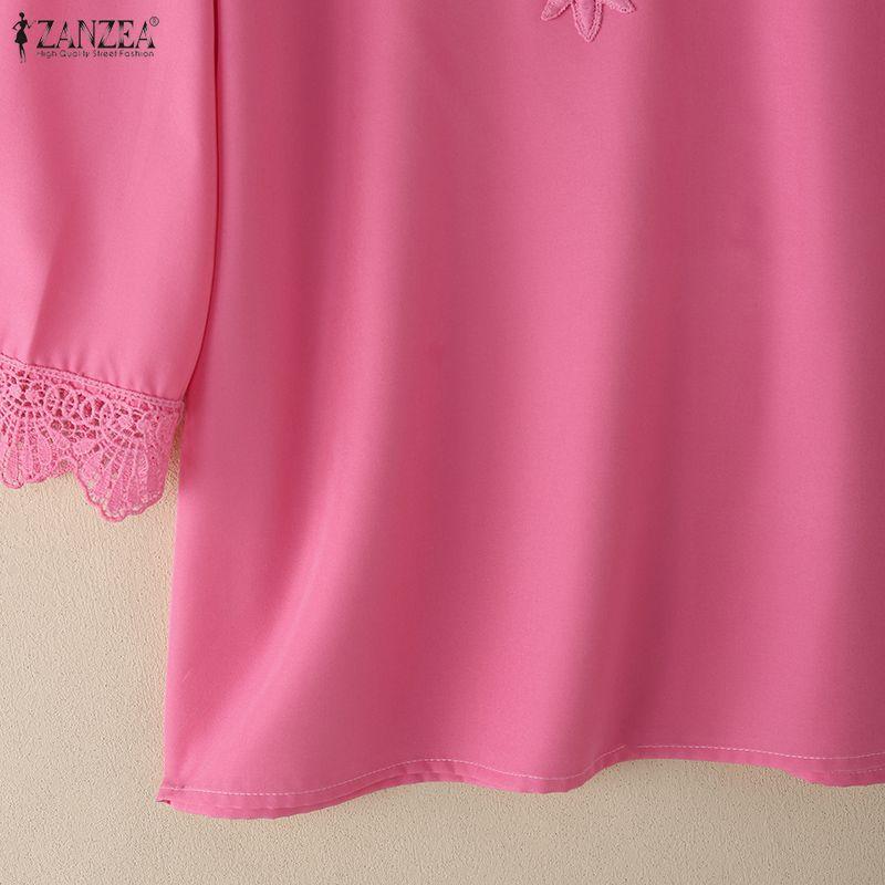 ZANZEA Women Crochet Patchwork Round Neck Casual Half Sleeve Blouse