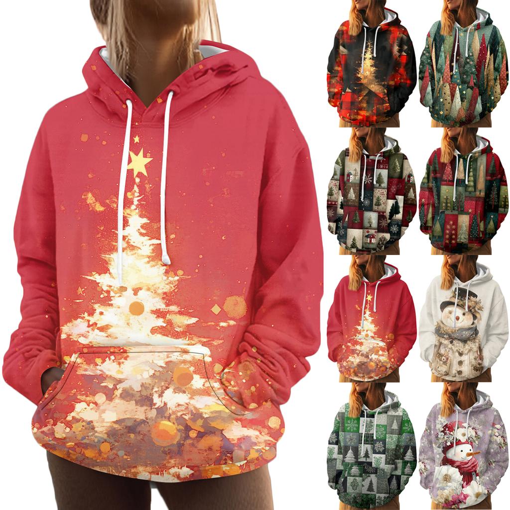 Women's Fashion Sweatshirt Printed Casual Hooded Sweatshirt With Pockets