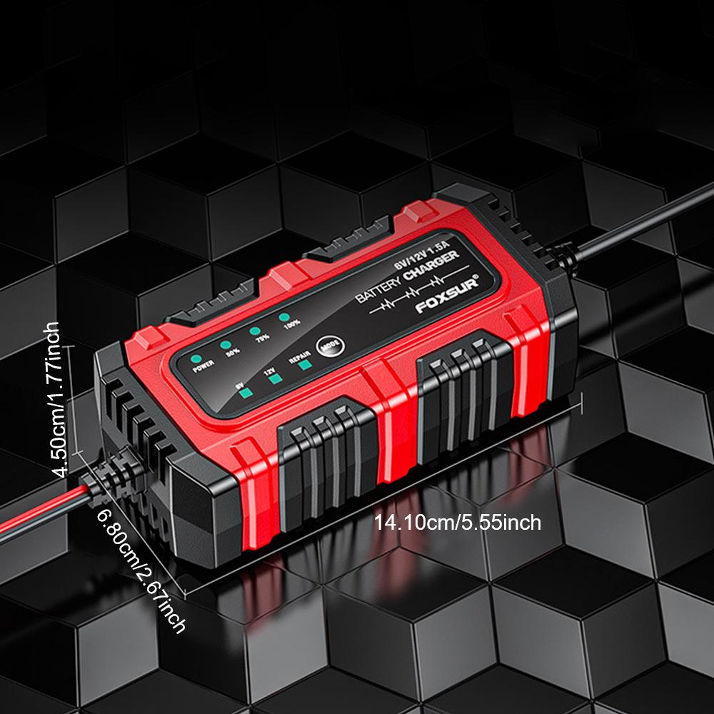 Full Intelligent Intelligent Pulse Repair Lead-Acid Battery Charger Car Motorcycle Battery 6V/12V 1.5A Multiple Protection Full Charge Self-stop
