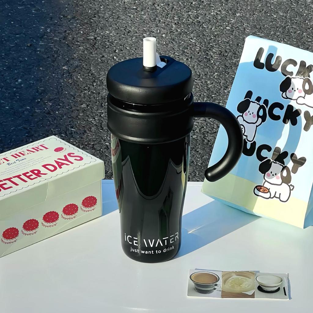 1100ML Large Capacity Plastic Straw Cup Summer Simple Office Ice Cup Water Bottle With Handle Portable Leak-proof Water Cup
