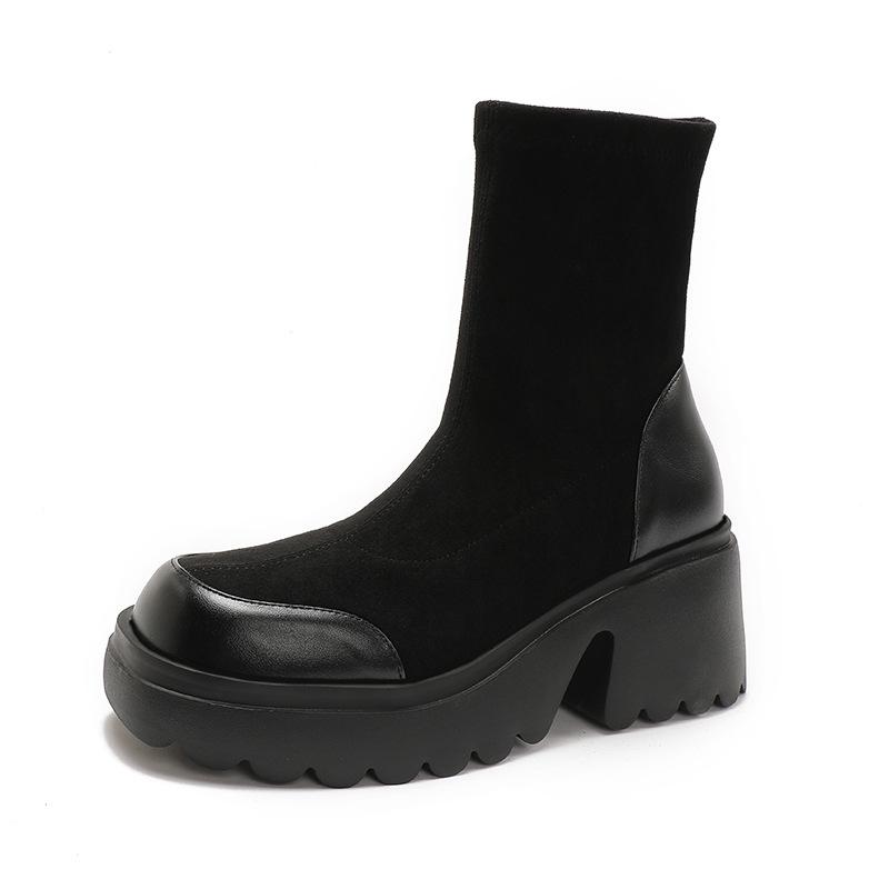 

Замшевые сапоги Женские сапоги выше колена Эластичные тонкие сапоги Сапоги на высокой платформе с круглым носком Увеличенные рыцарские сапоги Женские теплые 39