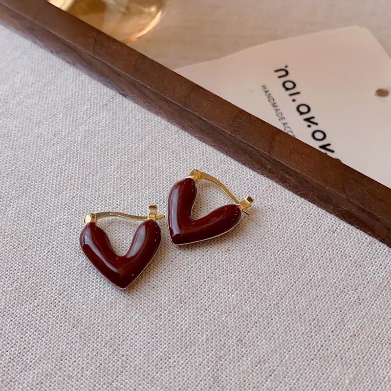 Silver Needle Red Geometric Stud Earrings - Korean Style Fashion Design for Women, High-End Exquisite Ear Jewelry