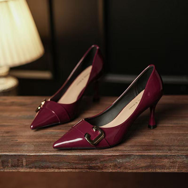 Fashion Hot selling Summer 2025 New Style Patent Leather High Heels Sharp Pointed Toe Women's Shoes Fashionable All-Match Stilettos