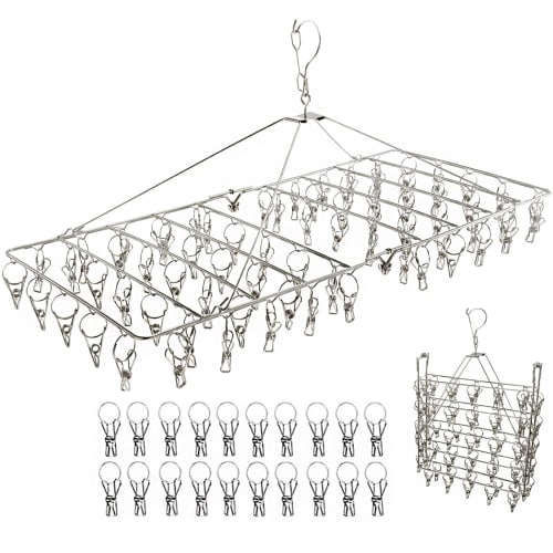 HRURU 70+20 Clothes Drying Clothes Hanger, Stainless Steel Clothes Drying Clothes Hanger, Improved 2025 Model (Includes 20 Spare Clothes Drying Clothe