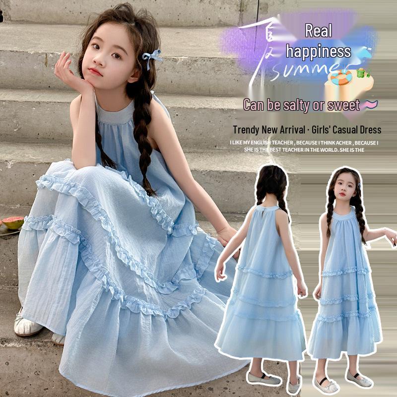 Spaghetti-Träger Neckholder Sommer-Strandkleid für ältere Kinder