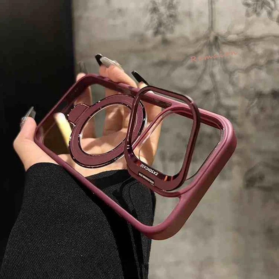 Metallring Magnetischer Glaslinsenständer Handyhülle für iPhone 15 11 13 14 12 16 pro Max 15 plus Magsafe Funda Klarer Schutzhülle