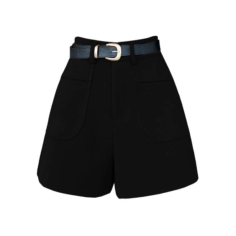 2024 High-Waisted Woolen A-Line Shorts for Women - Autumn/Winter Petite Coffee Tone Casual Bootcut Style.