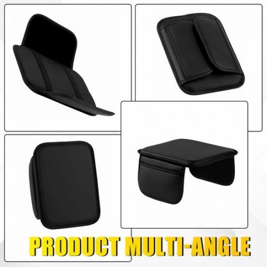 Black Leather Seat Cushion Armrest Protector Storage Pad Interior Car Accessory
