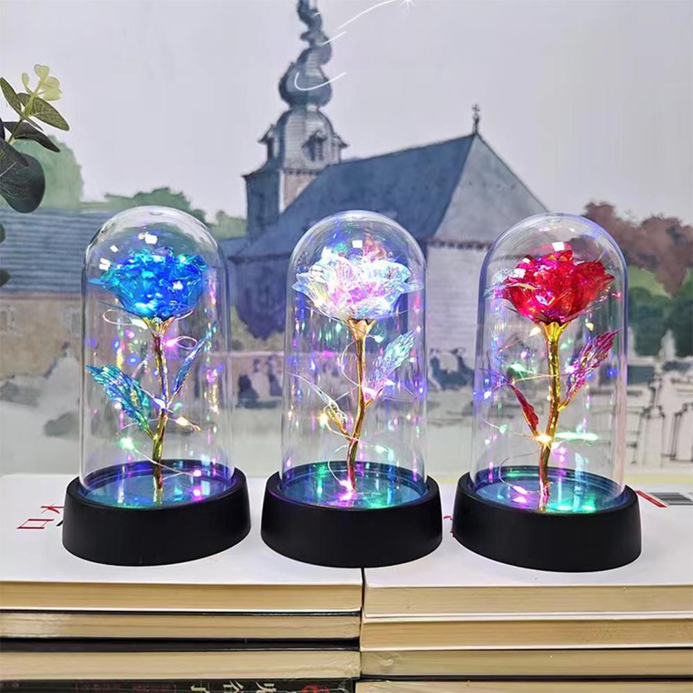 Artificial Colorful Rose Flowers Valentines Day Gift Shiny Eternal Rose Wedding Decoration Prenent For Girlfriend