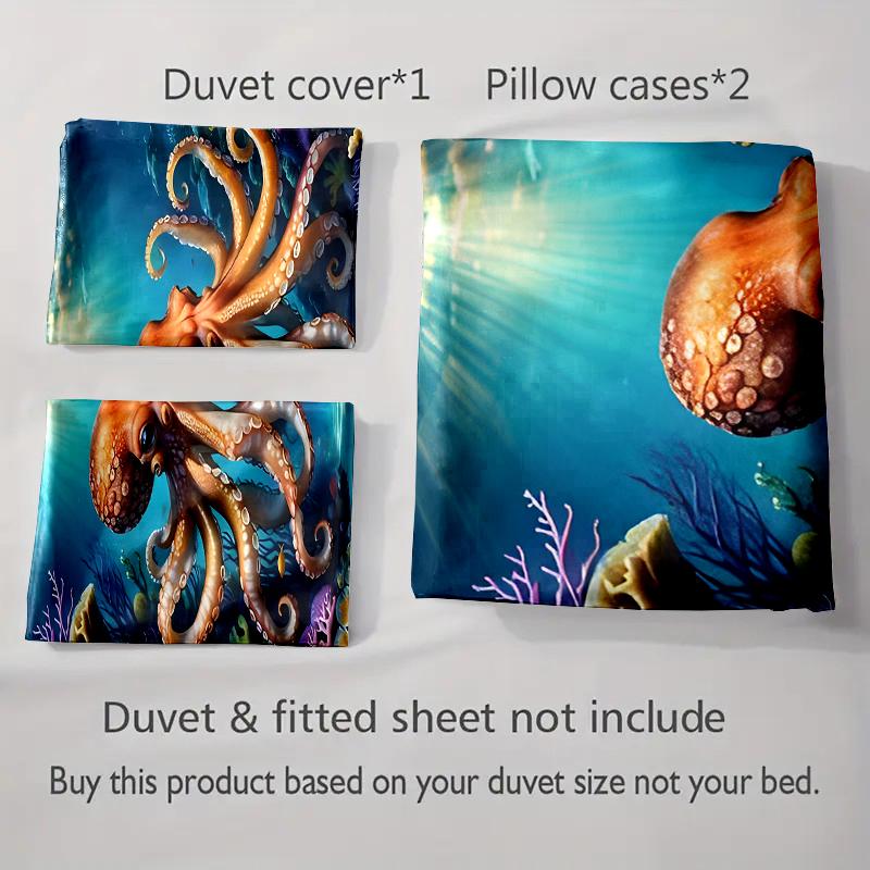 Octopus underwater scene. Bedding Duvet cover sets Duvet covers Pillowcases gifts (1 * Duvet Cover 2 * Pillowcases, without duvet insert)
