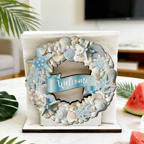 Wooden Napkin Holder, with High-Definition UV Printing Cartoon Design, Stable Base Napkin Dispenser for Kitchen Dining Table