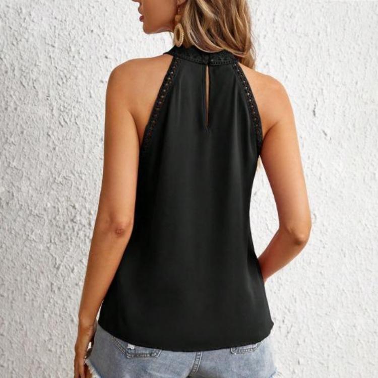 Neckholder Weste Damen Lässige Tops Einfarbige Spitze Dekoration Durchbrochene Spitze Stickerei