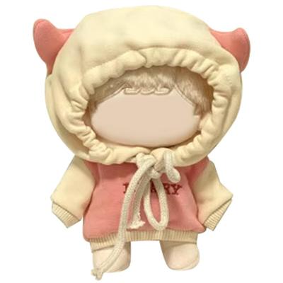 YUYAKESHI Cotton Doll Clothes, Doll Clothes, Change of Clothes for 10-15cm Plush Toys, Loose Fit Hooded Doll Outfit with Cow Horns (Yellow Hat)