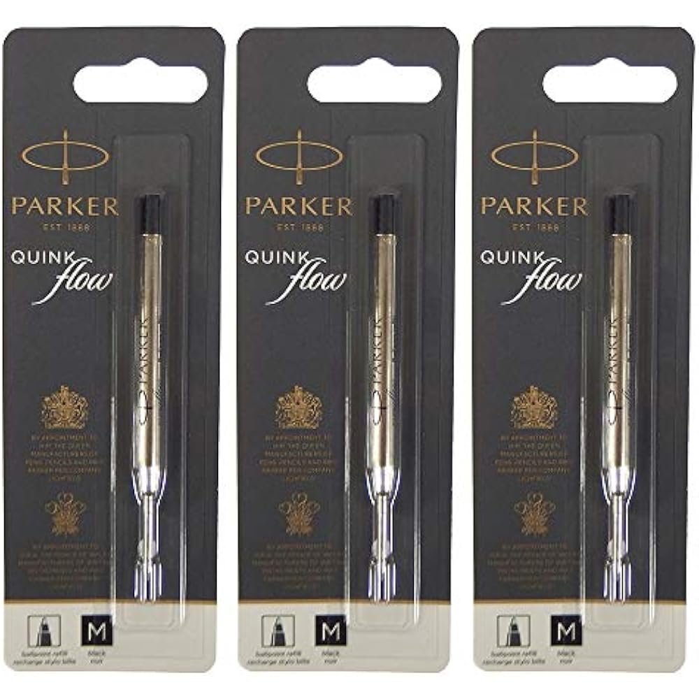 Parker PARKER Ballpoint Pen Refill, Quink Flow, Black, Medium, 1.0mm, Set of 3