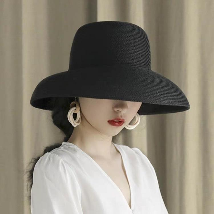 2023 New Natural Grass Women Summer Eaves French Hepburn Wind Foldable Fashion Sun Hat Beach Sunscreen Sunshade Basin Bucket Hat