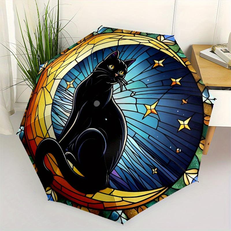 1pc Stained Cat Automatic Open/Close Umbrella, Umbrella with cartoon Design, Portable Compact Umbrella for Men & Women, Good Holiday Gift yy