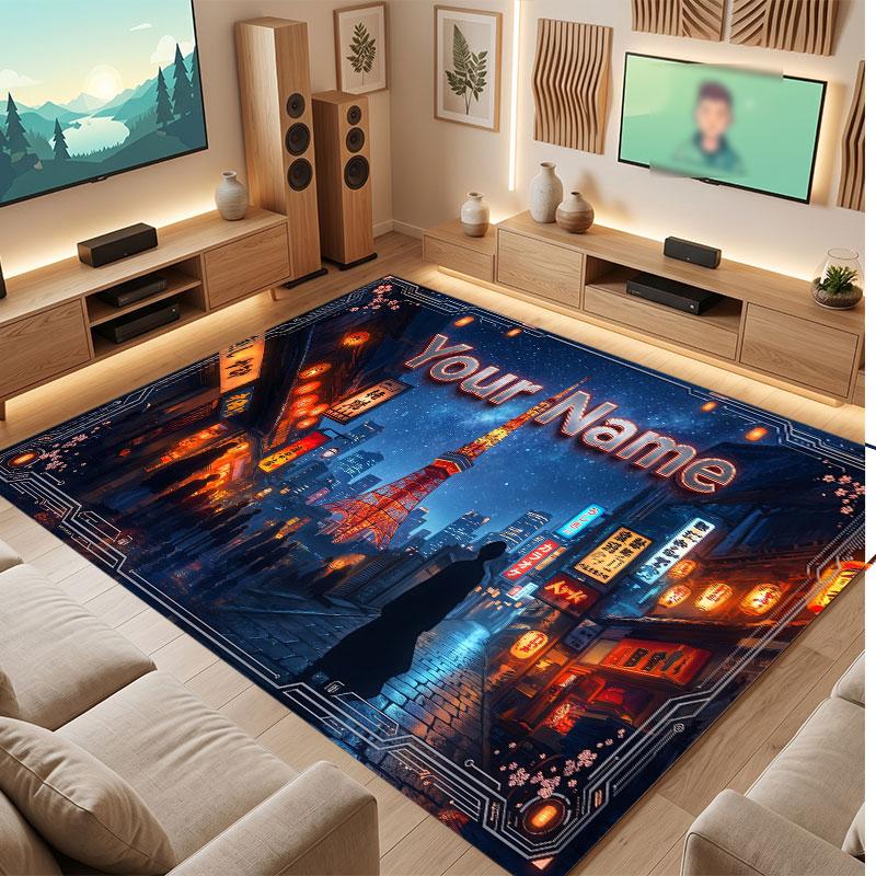 Neon Colorful Theme Crystal Velvet Floor Rug Personalized Custom Name Text Warm Carpet Home Decoration
