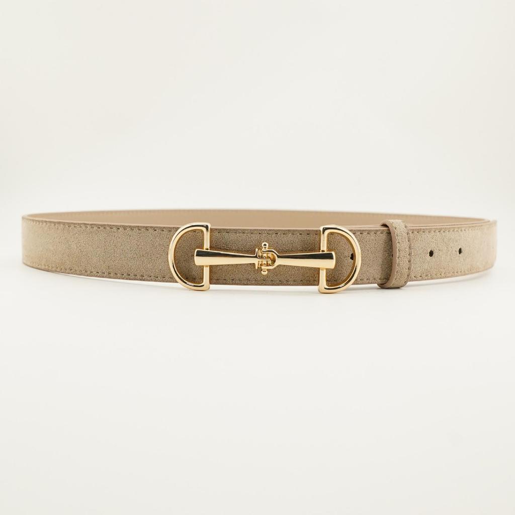 Retro Double Ring Snaffle Buckle Suede Belt for Women - Versatile Waist Cincher Accessory
