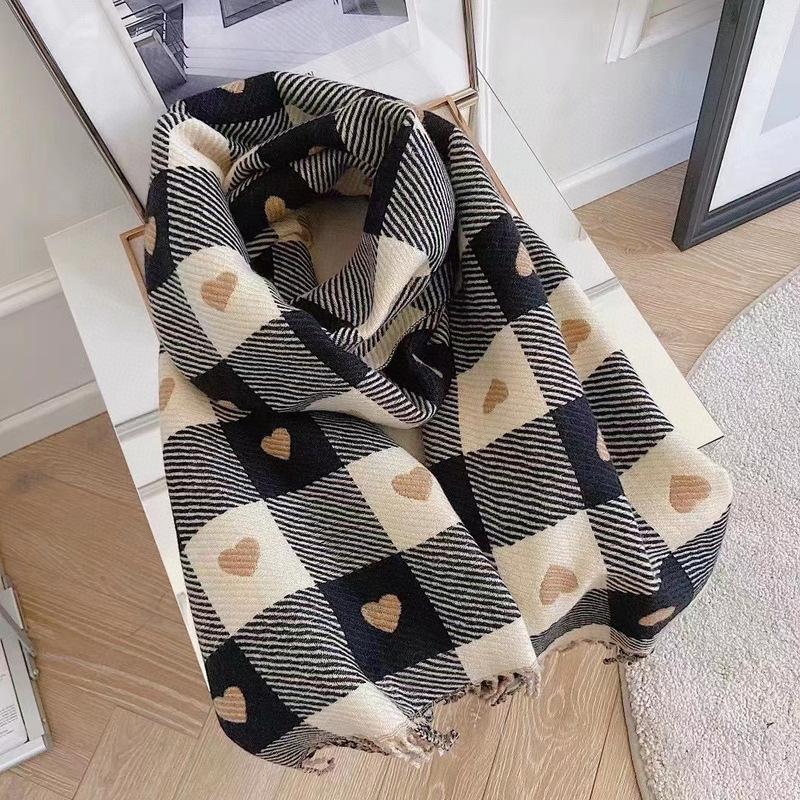 Luxury  Women Knitted Heart-Pattern Plaid Scarf Lovey Girl Winter Warm Scarves College Leisure Shawl Wraps
