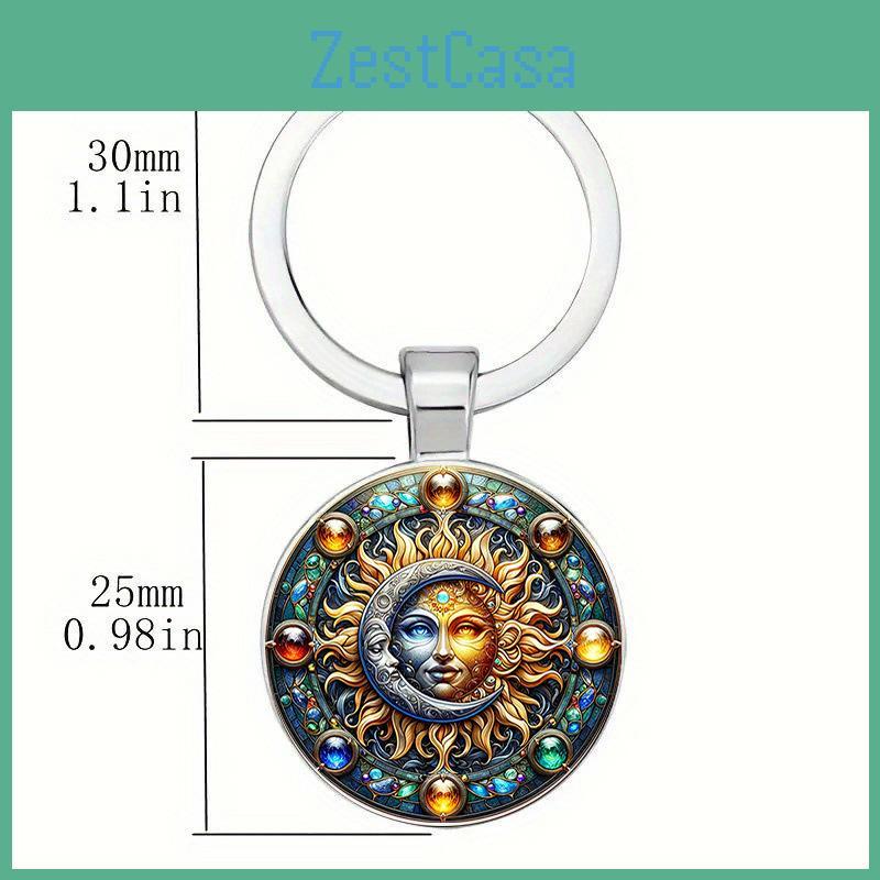 Cute Sun Moon Glass Pendant Keyring Portable Key Organizer For Gift Or Personal Use
