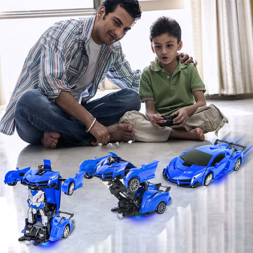 Transforming Robot Car, Stunt Car, Electric RC Car with LED Lights, 360-Degree Rotation, Model Car, Kids' Toy, Birthday, Christmas Gift (Blue)