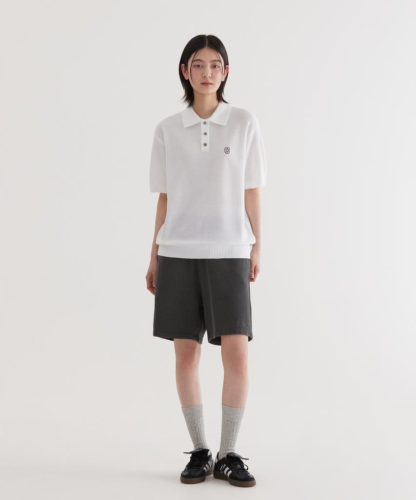 COVERNAT C Logo Collar Half Knit White