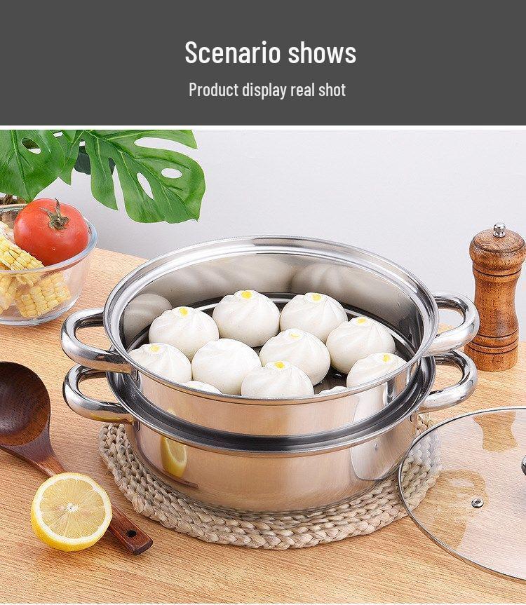 Stainless Steel Double-Ear Two-Layer Steamer Pot for Induction and Soup